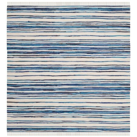 Safavieh 4 x 4 ft. Rag Hand Woven Rug Square - Ivory & Blue RAR126B-4SQ